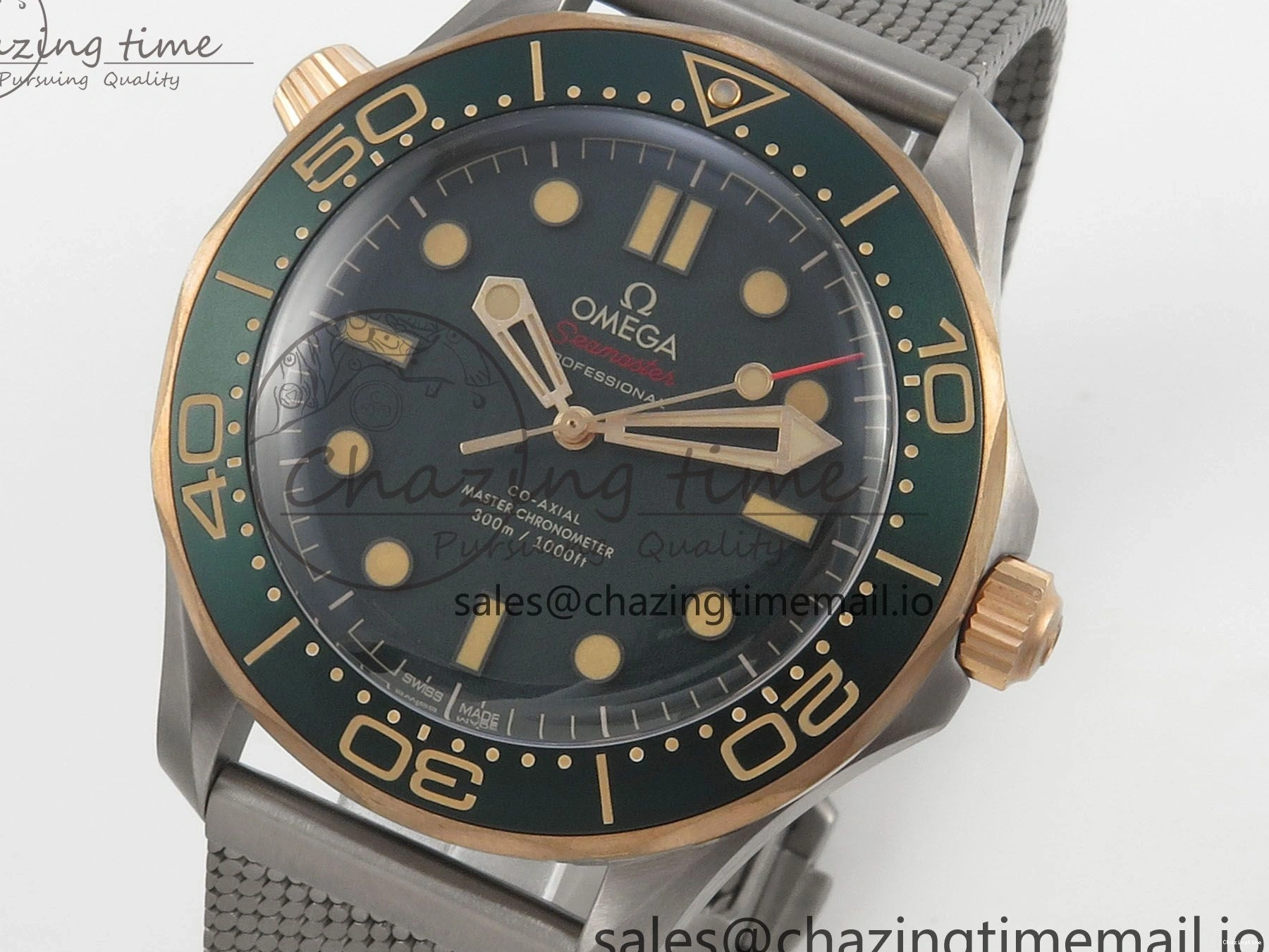 0329 OdorResistant Seamaster 300M Diver Titanium Bronze Gold VSF 1:1 Best Edition Green Dial on Titanium Mesh Bracelet A 7660